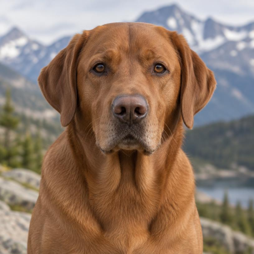 The same fox-red Labrador as an adult dog